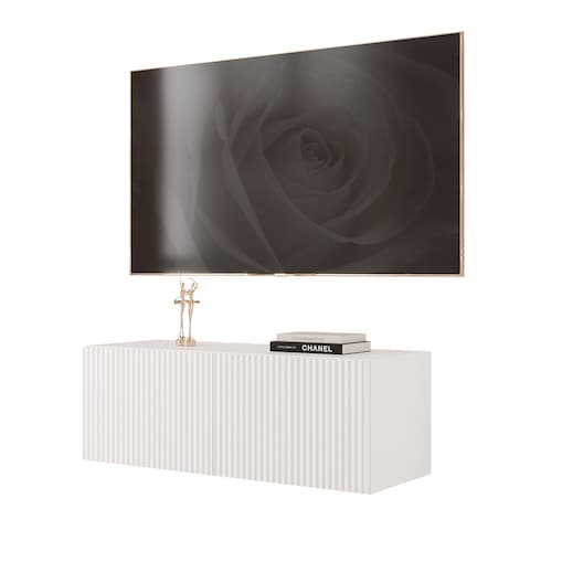 Szafka RTV wisząca BIAŁA ANGEL ryflowana 100 cm z oświetleniem LED