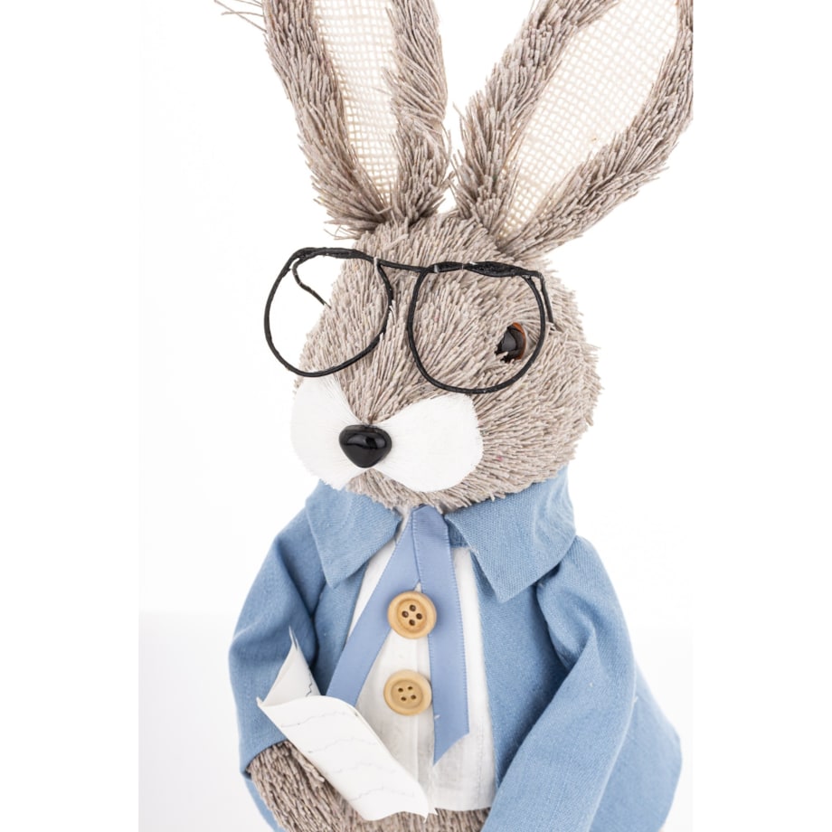 Dekoracja - króliczek w okularach 35x13x13 cm w niebieskiej kurtce