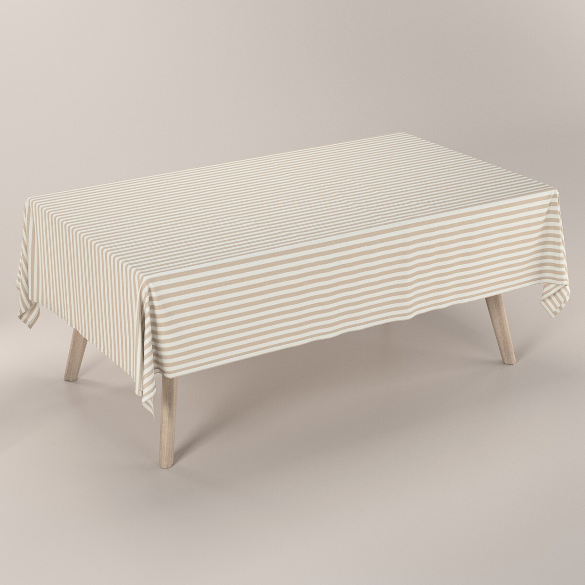 Obrus prostokątny 130 x 210 cm beżowo-białe pasy (1,5cm)