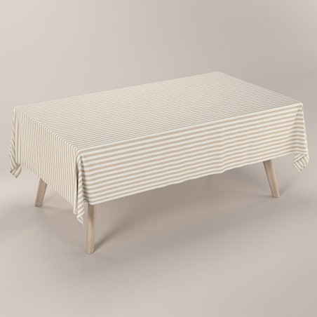 Obrus prostokątny 130 x 210 cm beżowo-białe pasy (1,5cm)