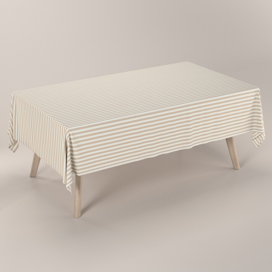 Obrus prostokątny 130 x 210 cm beżowo-białe pasy (1,5cm)