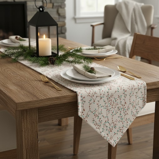 Świąteczny bieżnik na stół, gałązki, 150 cm