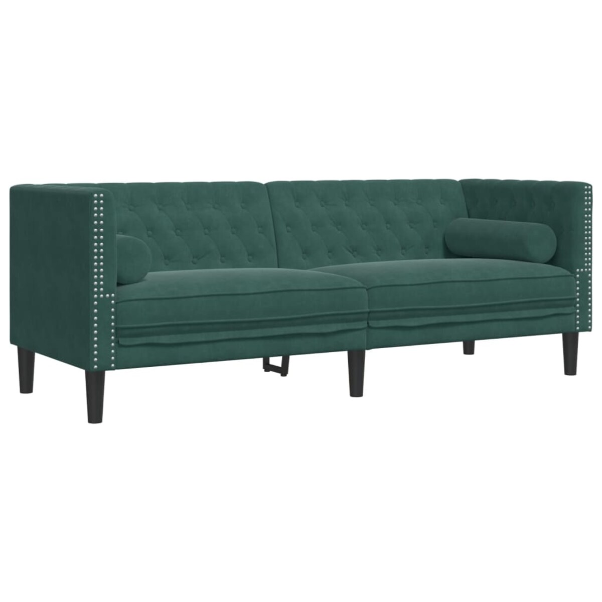 vidaXL Sofa Chesterfield z wałkami, 3-osobowa, ciemnozielona, aksamit