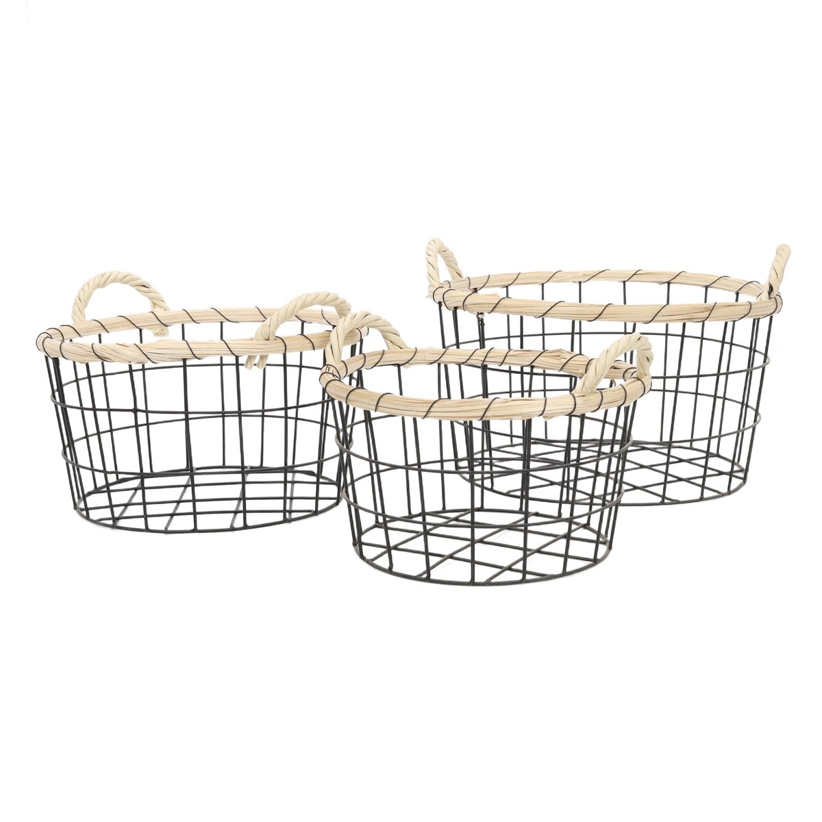 Komplet koszy dekoracyjnych z metalu, owalnych, 3 sztuki