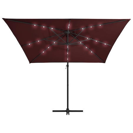 vidaXL Parasol wiszący z LED, bordowy, 250x250 cm