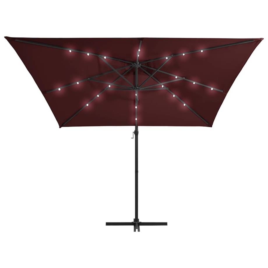 vidaXL Parasol wiszący z LED, bordowy, 250x250 cm