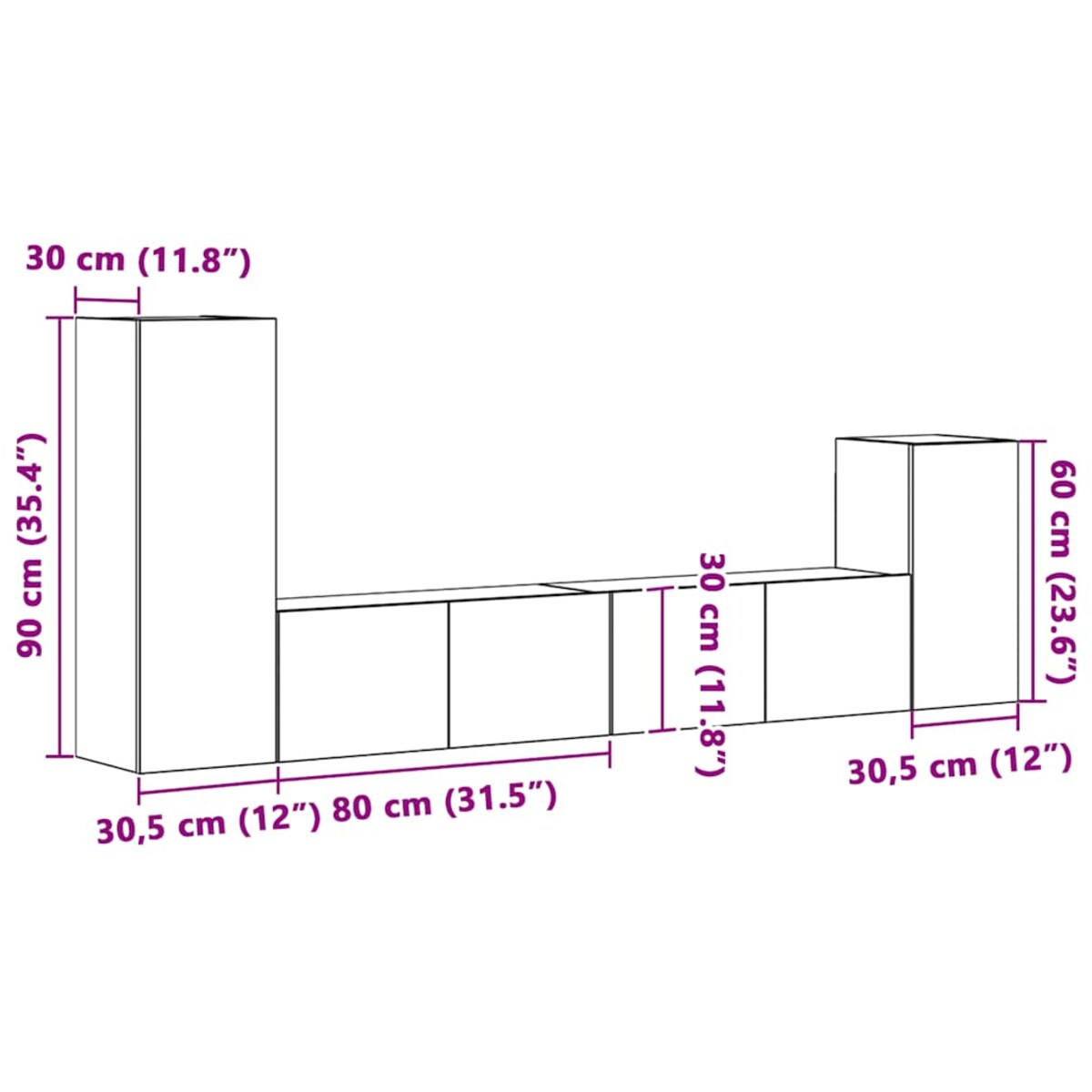 vidaXL Zestaw 4 szafek telewizyjnych, biały