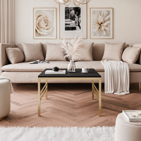Stolik kawowy CZARNY blat, ZŁOTY stelaż 60cm FORMA