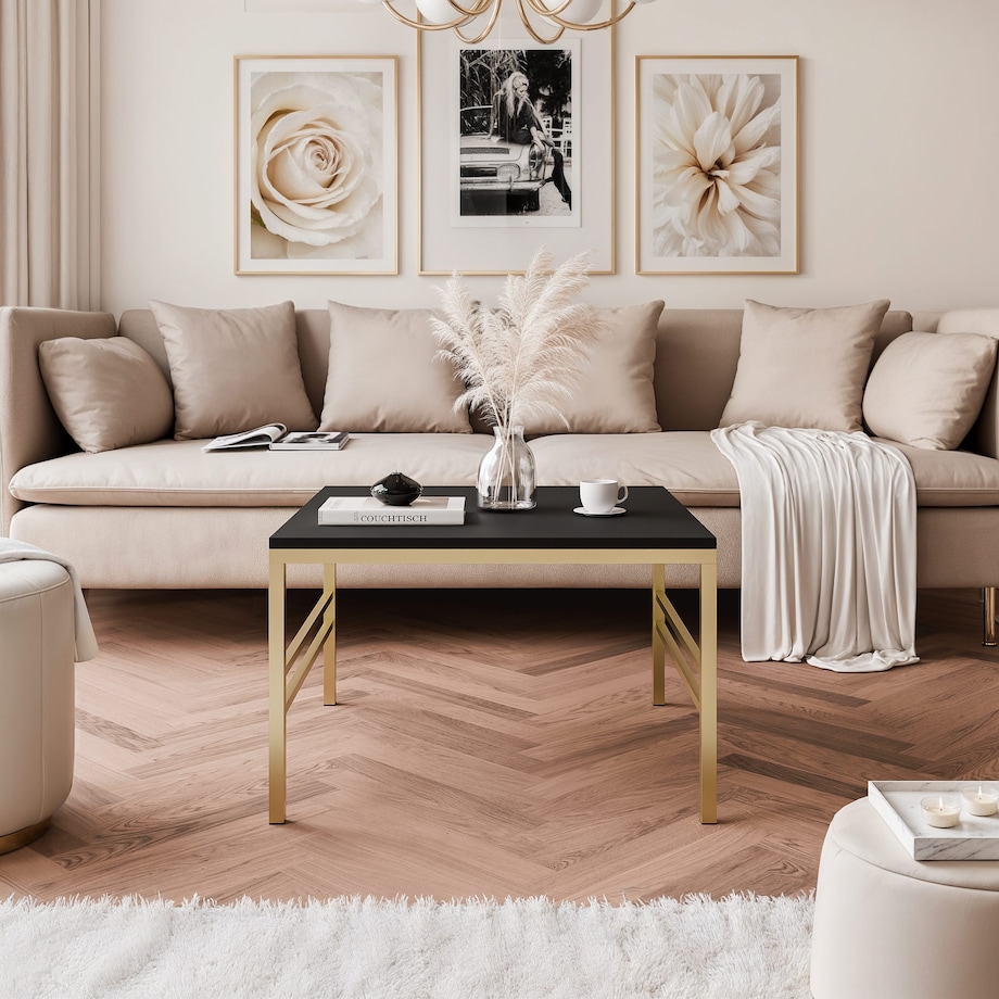 Stolik kawowy CZARNY blat, ZŁOTY stelaż 60cm FORMA
