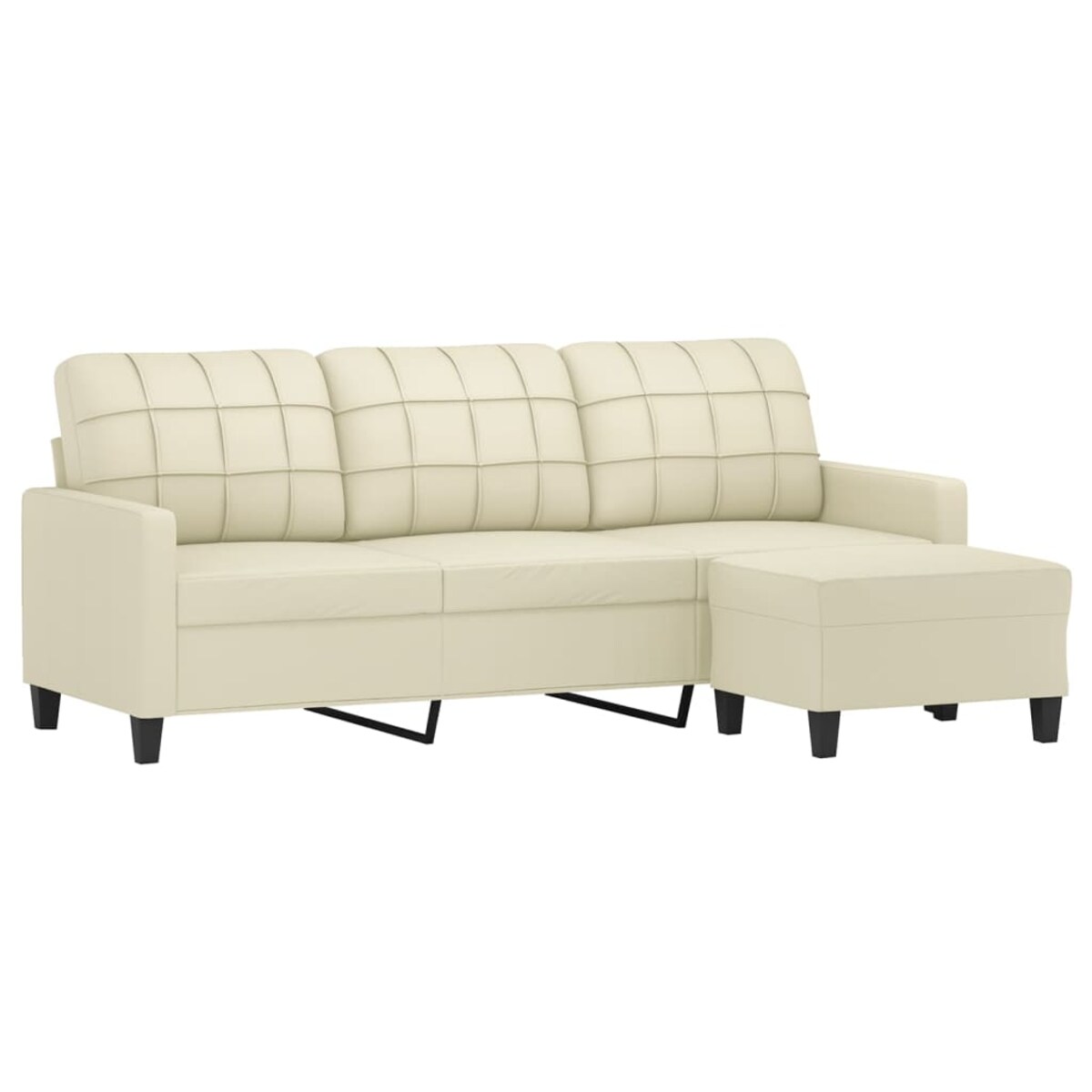 vidaXL 3-osobowa sofa z podnóżkiem, kremowa, 180 cm, sztuczna skóra