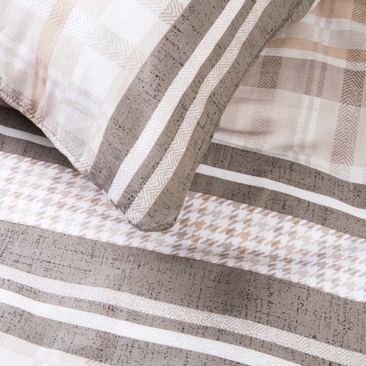 Pościel bawełniana 220x200 Linea w beżowe pasy i kratkę, Cottonlove