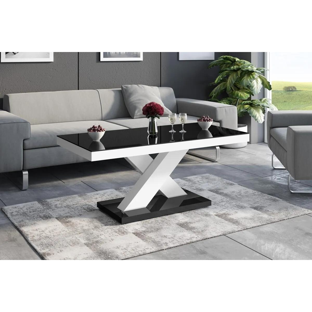 Ława XENON MINI 120x60 czarna połysk/biała połysk