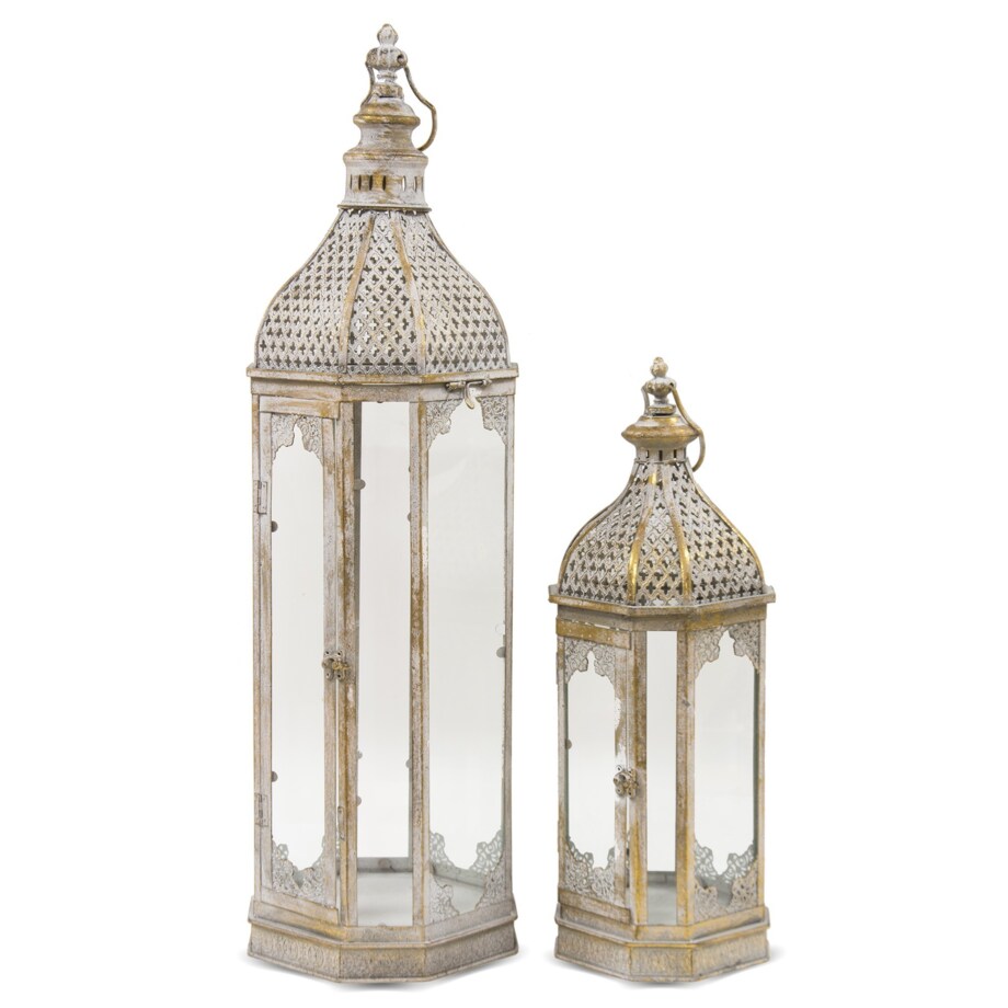 Lampion metalowy 2 szt. 86x24x24 i 56x18,5x18,5 cm CUPOLA