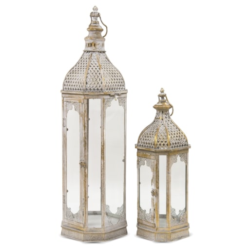Lampion metalowy 2 szt. 86x24x24 i 56x18,5x18,5 cm CUPOLA