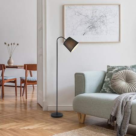 Abażurowa lampa podłogowa Godric 6640 stojąca z regulacją czarna