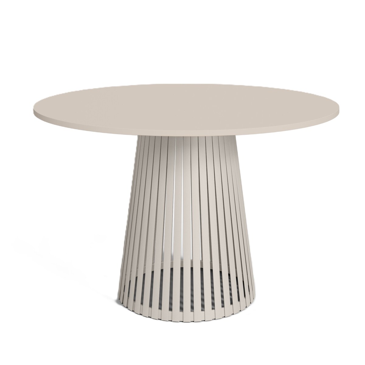 Stół VIV okrągły z lamelami do salonu, blat 100cm kaszmir -podstawa kaszmir