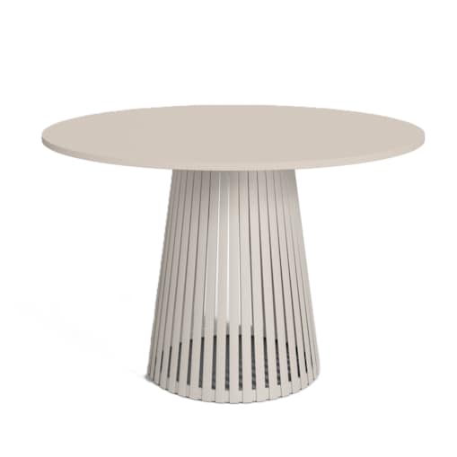 Stół VIV okrągły z lamelami do salonu, blat 100cm kaszmir -podstawa kaszmir