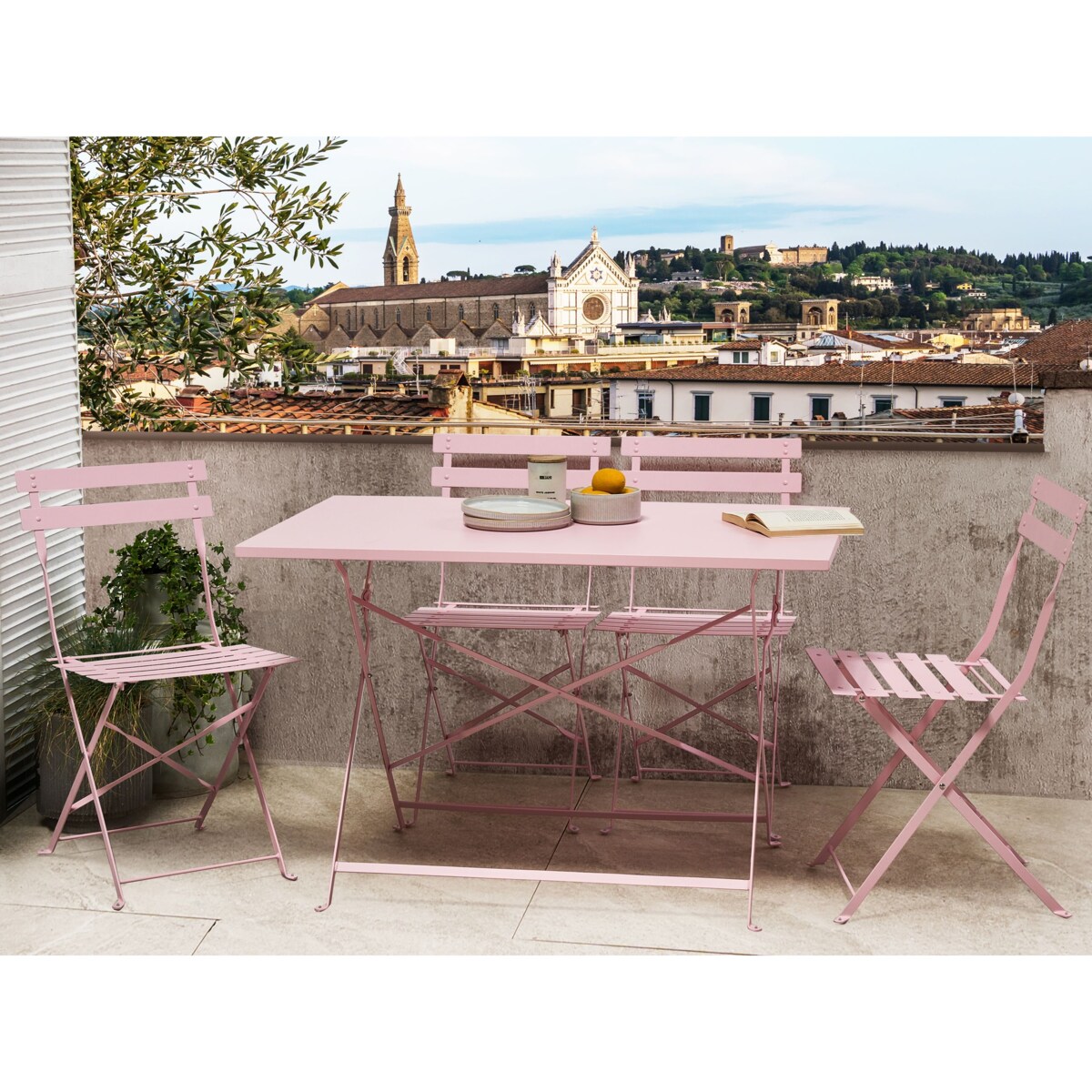 Zestaw ogrodowy dla 4 osób FIORI Składane Metal Pastelowy róż