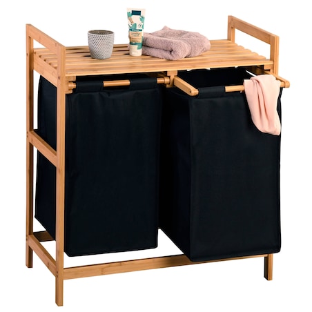 Bambusowy kosz na pranie, dwukomorowy, 64 x 73 cm