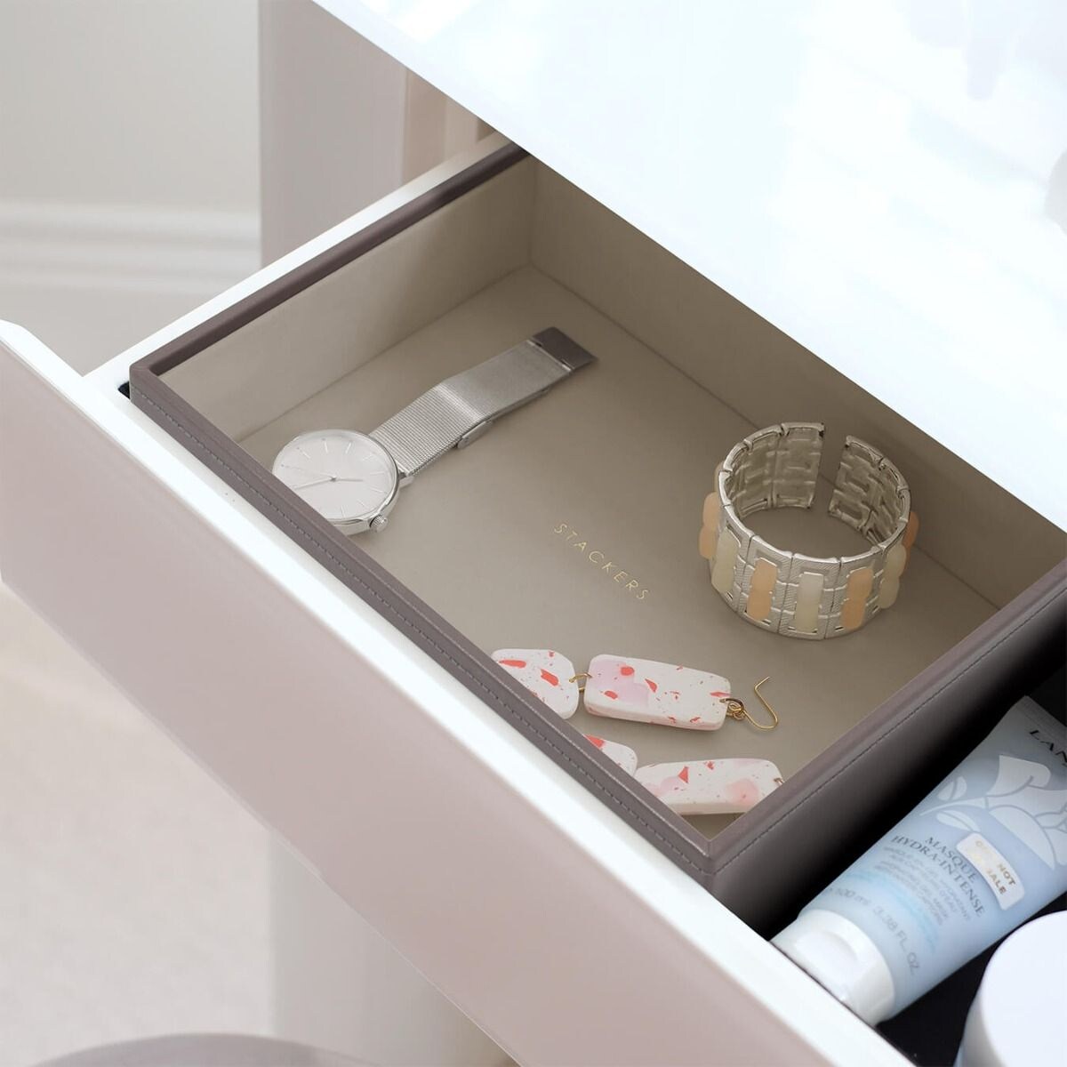 Szkatułka na biżuterię Stackers open classic szaro-beżowa