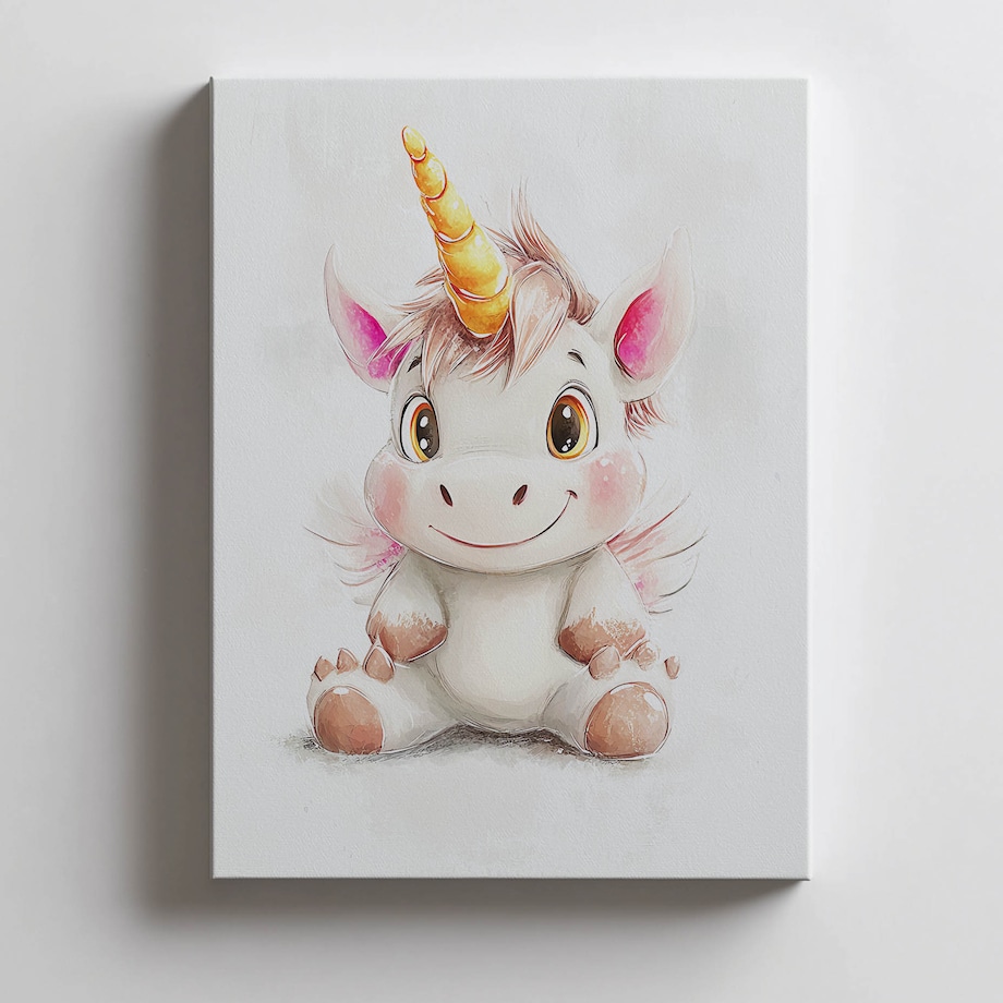 Plakat Uroczy jednorożec w pastelowych kolorach, 50x70 cm, bez ramy, płótno premium na blejtramie