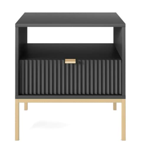 Szafka nocna Delicious ryflowana czarna złote nogi