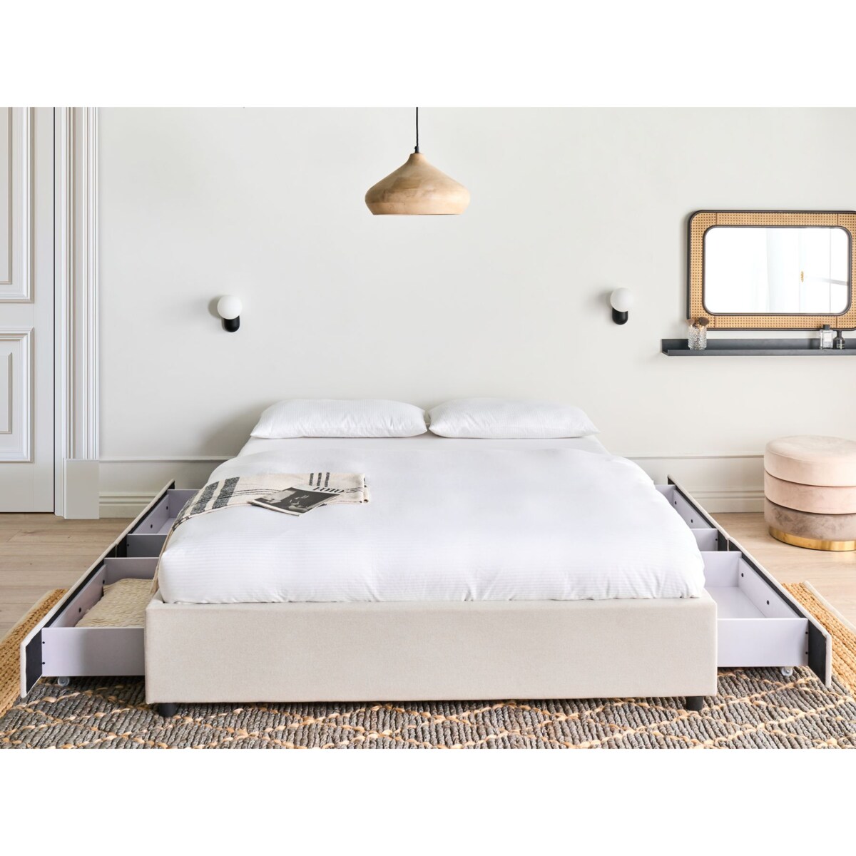 Łóżko z szufladami bez zagłówka PRADES 140 x 200 cm Jasnobeżowy