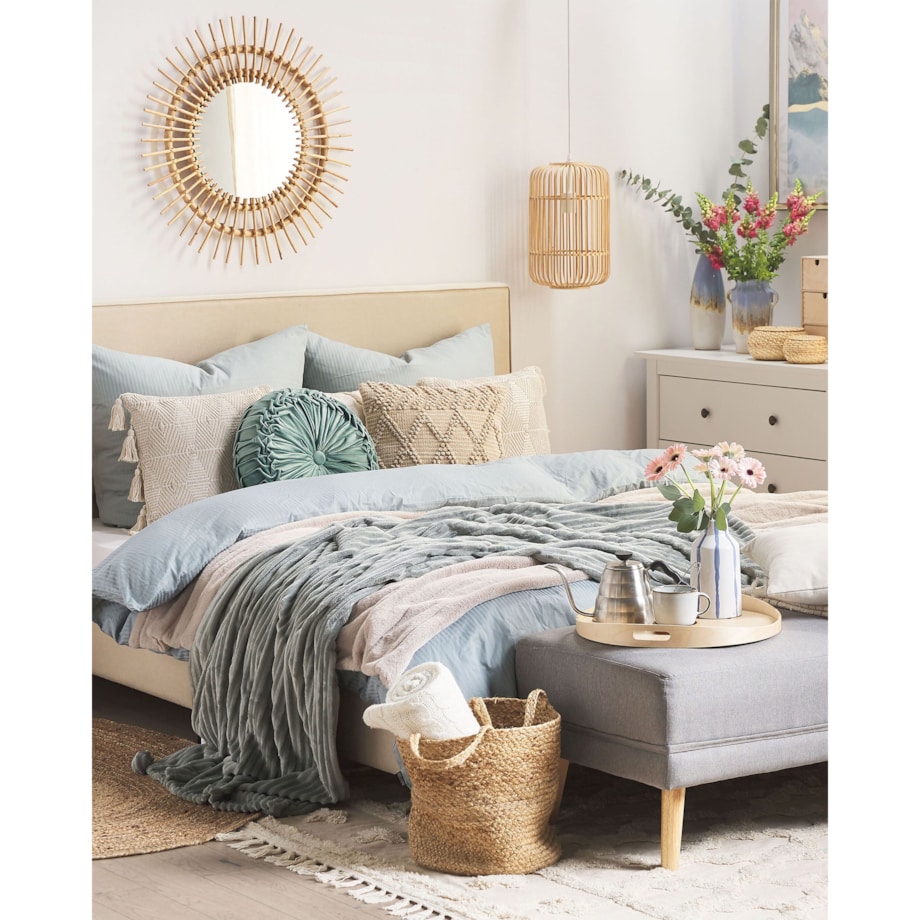 Rattanowe lustro ścienne słońce ø 76 cm naturalne STENEN