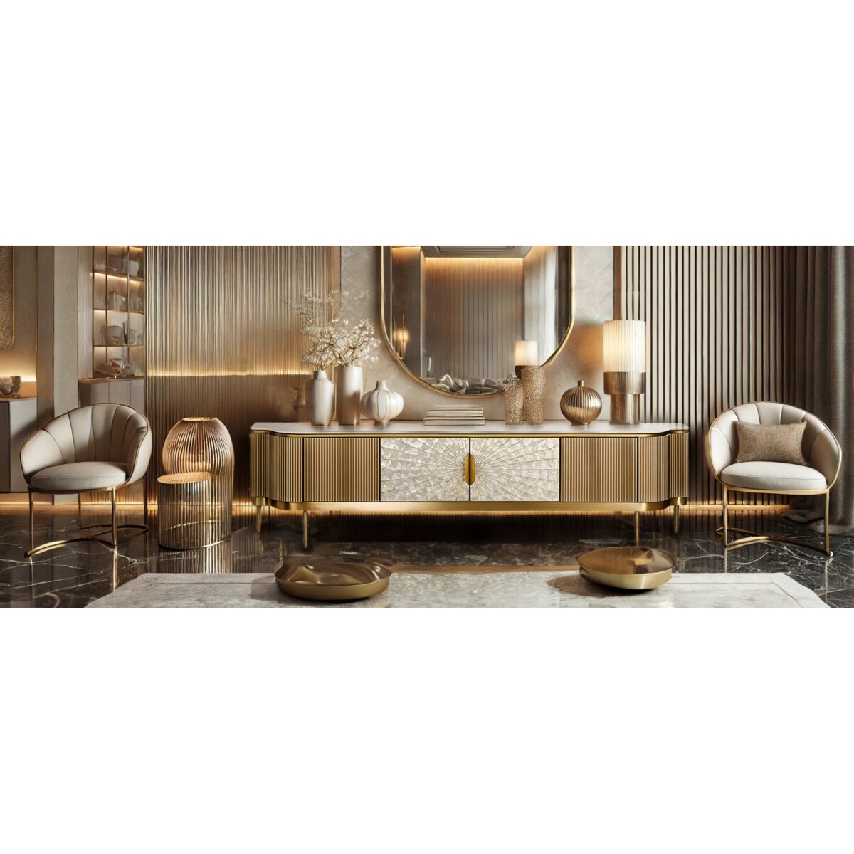 Nowoczesna złota komoda RTV / szafka RTV / szafka pod telewizor Champion Glamour Premium 200x40x52