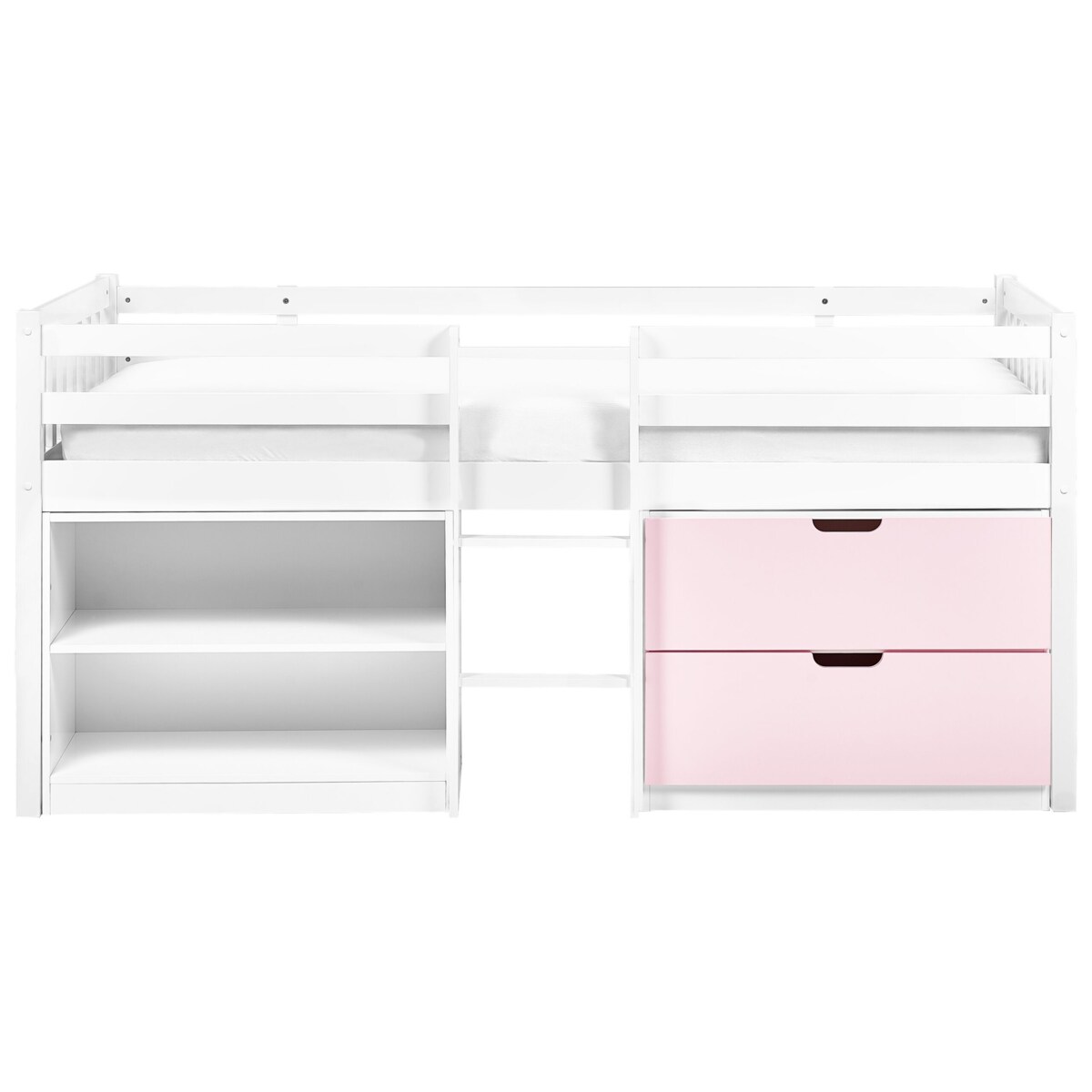 Łóżko dziecięce na podwyższeniu z szufladami drewniane 90 x 200 cm białe z różowym SUSVILLE