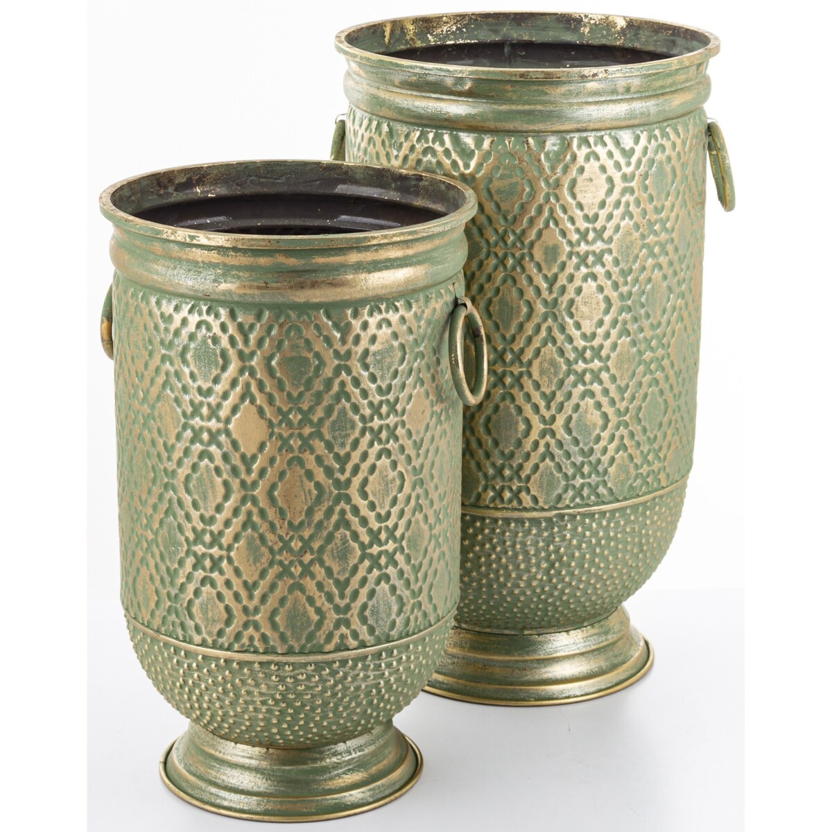 Osłonka 2 szt. metalowa, postarzana złoto-zielona