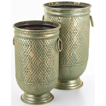 Osłonka 2 szt. metalowa, postarzana złoto-zielona