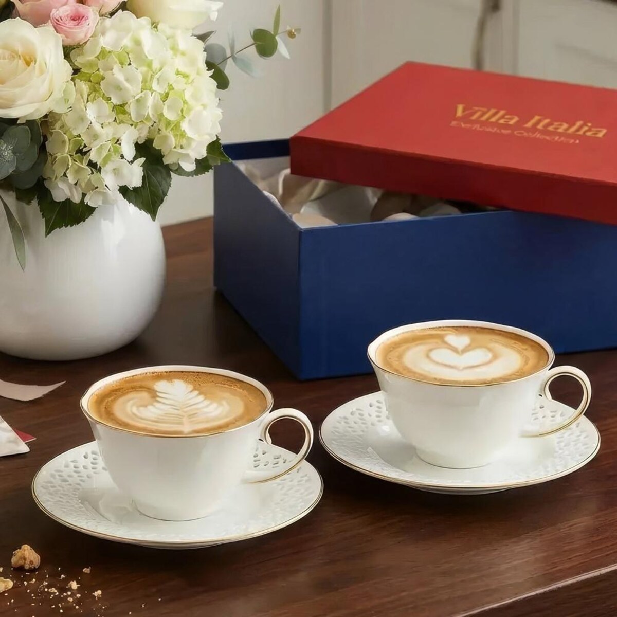 VILLA ITALIA Komplet filiżanek porcelanowych 2 sztuki Zestaw prezentowy ROMANTICA