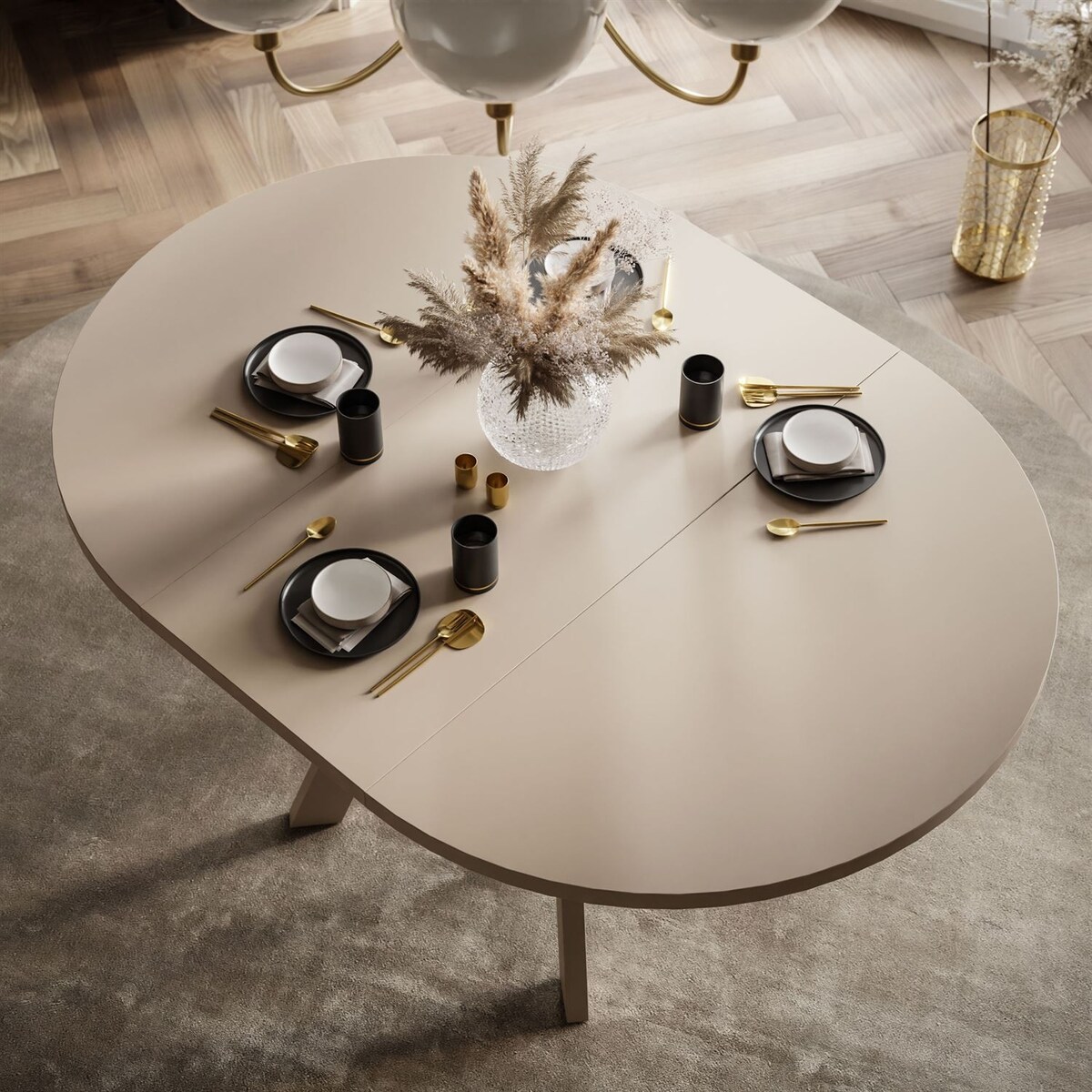 Okrągły stół rozkładany VOLTA MATT, nogi kaszmir, blat kaszmir