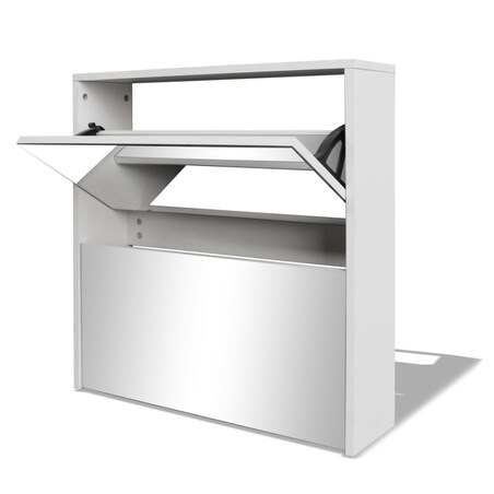 vidaXL Szafka na buty z 2 półkami i lustrem, biała, 63x17x67 cm