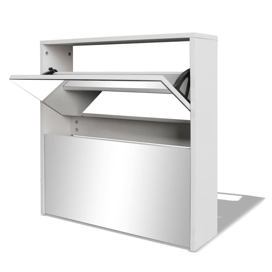 vidaXL Szafka na buty z 2 półkami i lustrem, biała, 63x17x67 cm