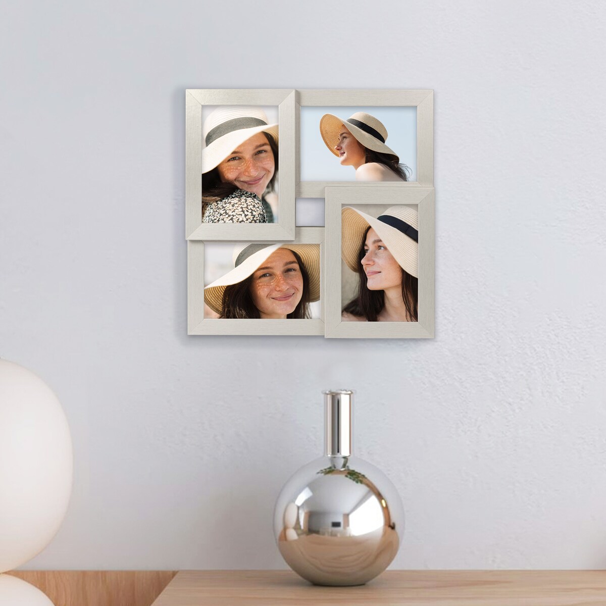 Multirama ramka na zdjęcia. Srebrna multirama na cztery zdjęcia 10x15 cm Ramka na zdjęcia 4 w 1 MULTI HEN S FRAMAI