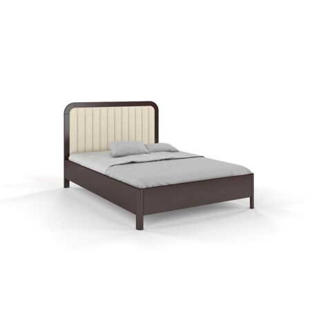 Tapicerowane łóżko drewniane bukowe Visby MODENA BC z wysokim zagłówkiem / 160x200 cm, kolor palisander, zagłówek Casablanca 2301 (skrzynia na pościel)