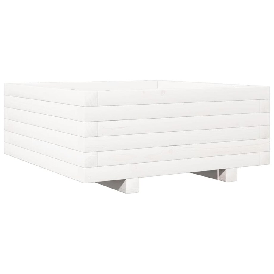 vidaXL Donica ogrodowa, biała, 60x60x26,5 cm, lite drewno sosnowe