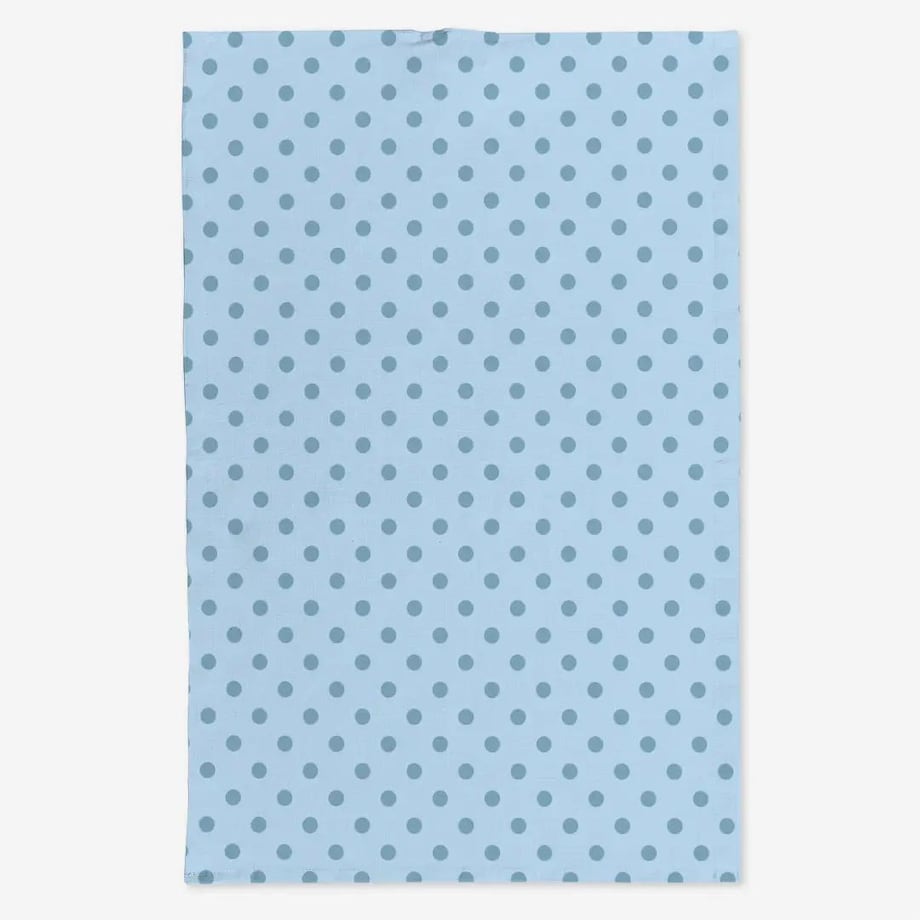 Lniany ręcznik kuchenny - błękitne kropki