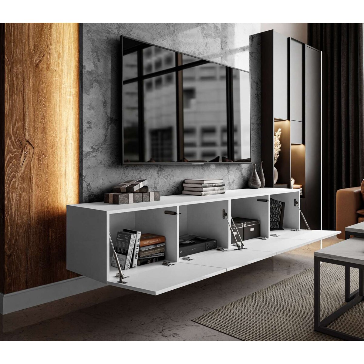 Szafka RTV COLGANTE 200 biały połysk LED