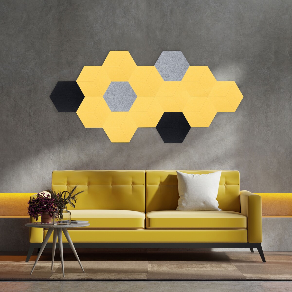 Zestaw 2 szt panel filcowy Felly 40x46 cm płytka heksagon gładki szary