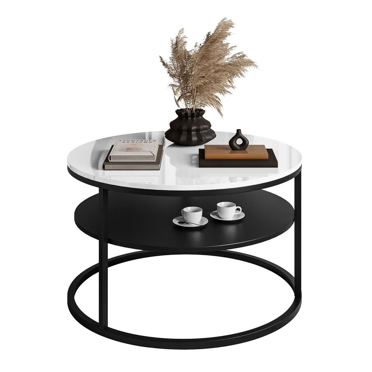 Stolik kawowy CIRI z półką czarny biały połysk