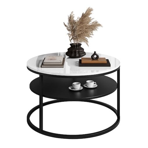 Stolik kawowy CIRI z półką czarny biały połysk