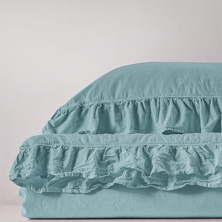 Pościel bawełniana 220x200 z falbanką Stonewashed Exclusive, Mineral Blue