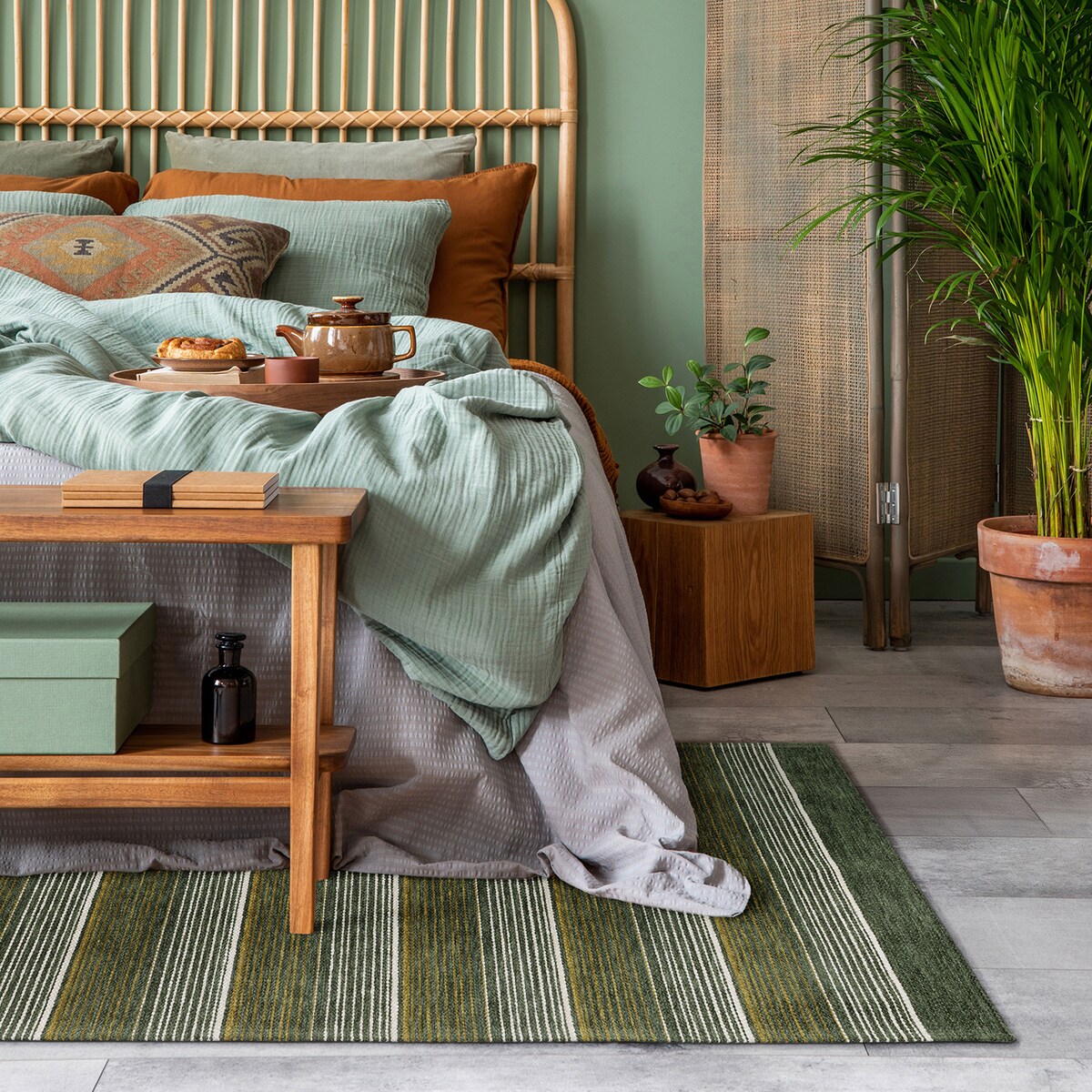 Dywan Laos Chenille 65x160 cm paski zielono-ivory