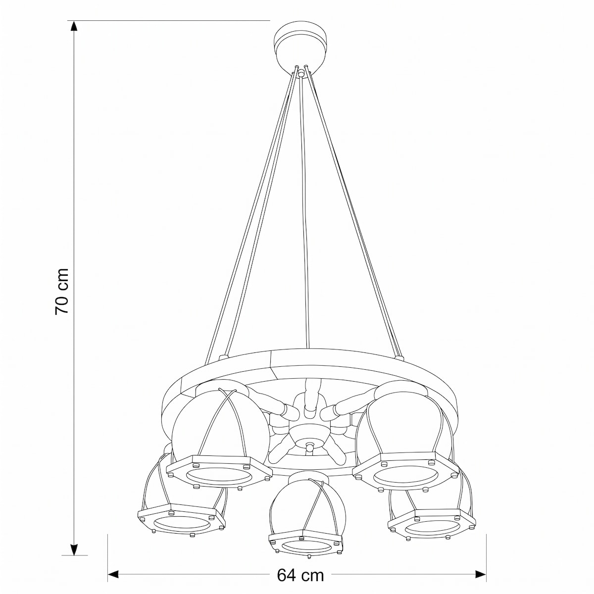 lampa wisząca drewniana edylit 5 punktowa kule białe