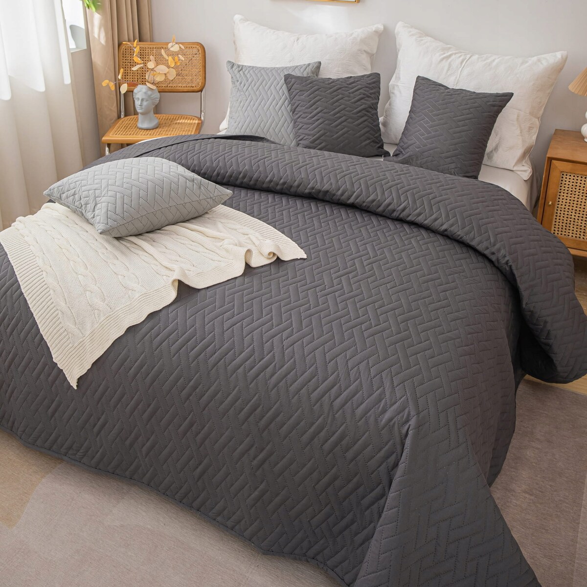 Narzuta na Łóżko 240 x 220 Pikowana Dash Grafitowa Dwustronna Jednokolorowa