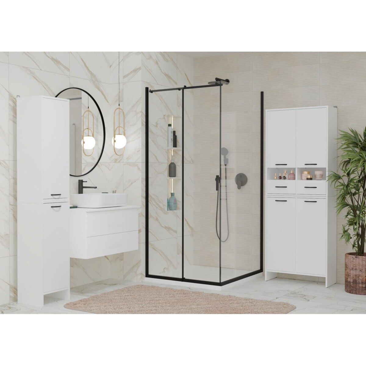 Szafka Łazienkowa NINA 1K1D BIAŁA Regał Słupek 1 Kosz Na Pranie 3 Półki Do Łazienki