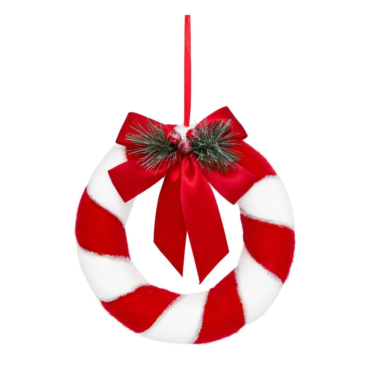 Zawieszka świąteczna, aksamitna, biało-czerwona Ø 23,5 cm